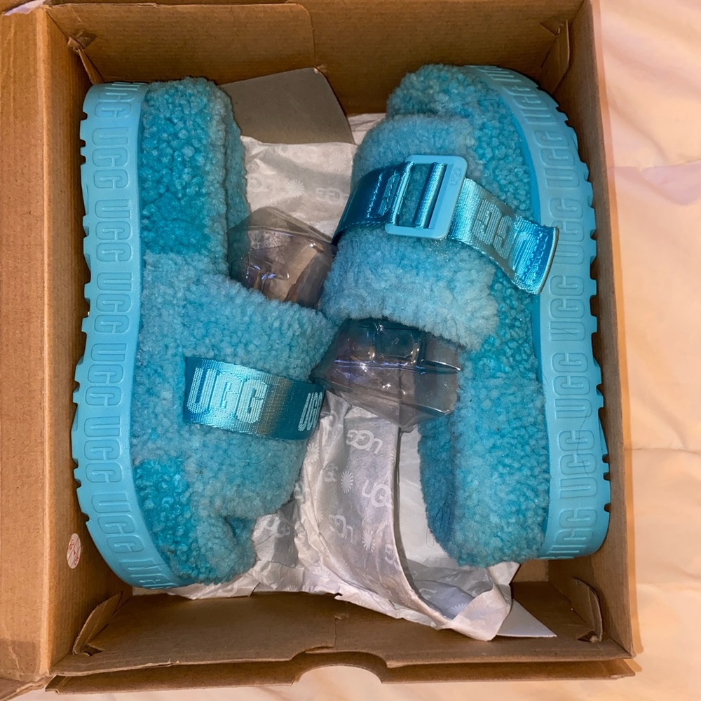 UGG baby blue fluffita slides